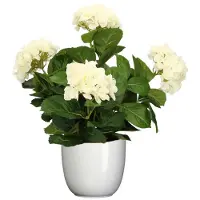 Mica Decorations Hortensia kunstplant/kunstbloemen 45 cm - wit - in pot wit glans - Kunstplanten