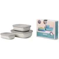 Mepal Voedselbewaarbakje CIRQULA RECT L, set van 3 stuks, noordelijke salie, plastic,