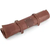 Witloft Messentas met 9 vakken - Buffelleer - Oprolbare messenrol / messenmap - Draagbaar met band - Cognac