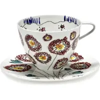 Serax Marni Midnight Flowers Anemone Milk cappuccino kop hoog 20cl + schotel rood / blauw
