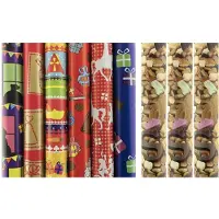 Benza Assortiment sinterklaaspapier inpakpapier cadeaupapier - 200 en 300 x 70 cm - 8 stuks