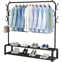 Avalo Industrieel Kledingrek - Metaal - 110x33x150 CM - Zwart - Opbergruimte Voor Schoenen - Garderoberek Met Haken