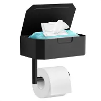 Avalo WC Rolhouder met Bakje & Plankje - Zwart - Zelfklevend / Boren / Zonder Boren - Toiletrolhouder - WC Papier Houder
