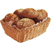 Kesper Brood/fruit mandje - gevlochten kunststof - lichtbruin - rechthoek - L28 x B20 x H11 cm - broodmandjes - serveermandjes - fruitmanden