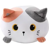 I-Total - Kussen Kat wit-oranje-grijs -kinderkussen - kussen Kinderkamer - Fun kussens - Sierkussen- zacht kinderkussen - pluche kinderkussen