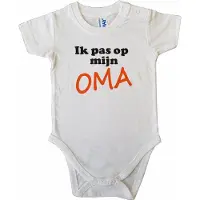 JHK Witte romper met "Ik pas op mijn oma" - 6 maanden - grootmoeder, babyshower, zwanger, cadeautje, kraamcadeau, grappig, geschenk, baby, tekst, bodieke