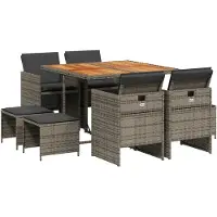 vidaXL 9-delige tuinset met kussens, grijs, polyrotan