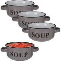 Excellent houseware Soepkommen/serveer schaaltjes - 4x - porselein - D13 x H7 cm - antraciet