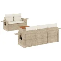 vidaXL 6-delige Loungeset met kussens poly rattan beige