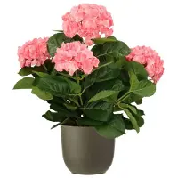Mica Decorations Hortensia kunstplant/kunstbloemen 45 cm - roze - in pot olijfgroen mat - Kunstplanten
