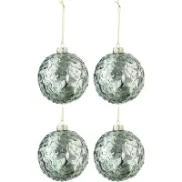 J-Line kerstbal Pailletten - glas - licht azuur - medium - doos van 4