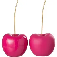 J-Line decoratie Kers - polyresin - blinkend/mat roze - small - 2 stuks