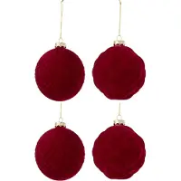 J-Line kerstbal - fluweel - rood - large - doos van 4