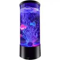 I-Total Bubbel Lamp Met Vissen - Mini Aquarium - Lavalamp - Met 3 Nepvissen - Nachtlampje Kinderen - Bedlampje - Led Verlichting - Meerdere Kleuren - Inclusief Kabel - 30cm - Zwart