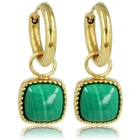 My Bendel - Goudkleurige Oorbellen met Malachite Edelsteen - 10mm - met Luxe Cadeauverpakking | Sieraden Voor Dames