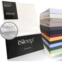 ISleep Perkal Hoeslaken - 100% Perkal Katoen - Hoge Hoek - Rondom Elastiek - Tweepersoons - 140x220 cm - Wit