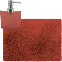 MSV badkamer droogloop tapijt - Langharig - 50 x 70 cm - incl zeeppompje 260 ml - terracotta - Badmatjes