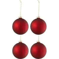 J-Line kerstbal Effen - glas - mat rood - medium - doos van 4