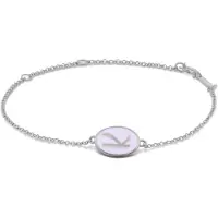 New Bling 9LA-20060-K Zilveren Armbandje met Letter - K - Ovaal - 12x8,6mm - Lila - 16+2+3cm - Rhodium - Zilver