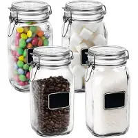 Bormioli Rocco 4x Weckpotten/inmaakpotten met krijtplaatje en beugelsluiting 1,5 L - Inmaakpotten - Weckpotten - D 10,6 cm