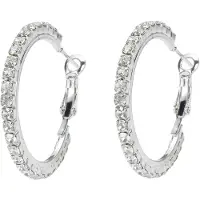 Behave - Oorring - Zillverkleur met Transparante Kristal Steentjes - 3 cm diameter
