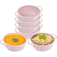 PlasticForte Soepkommen met hengsels - 8x - Campinglife - kunststof - D11 x H5 cm - 370 ml - roze - stapelbaar - onbreekbaar