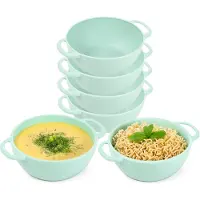 PlasticForte Soepkommen met hengsels - 10x - Campinglife - kunststof - D11 x H5 cm - 370 ml - mintgroen - stapelbaar - onbreekbaar