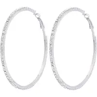 Behave - Oorring Dames - Zilverkleurige met Kristal Steentjes - 7.5 cm diameter