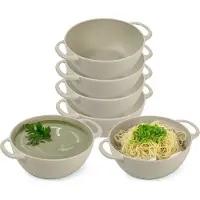 PlasticForte Soepkommen met hengsels - 8x - Campinglife - kunststof - D11 x H5 cm - 370 ml - beige - stapelbaar - onbreekbaar