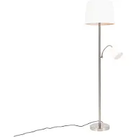 QAZQA Smart vloerlamp staal met witte kap incl. Wifi A60 en E14 - Retro