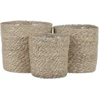 Mica Decorations Atlantic Plantenmand - Set van 3 - H16 x Ø16 cm - Jute - Crème