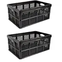 Merkloos Duo Opvouwbare Kratten - 32 Liter Ruimte - Zwart Kunststof Materiaal - Gemakkelijk Inklapbaar - Afmetingen: 48x35x24cm