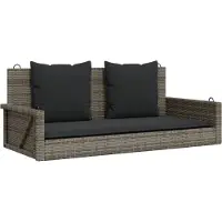 vidaXL Schommelbank met kussens 119x56x48 cm poly rattan grijs