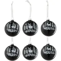 J-Line Doos van 6 kerstbal 2+2+2 rendier glas zwart/wit