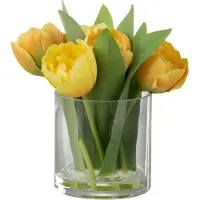 J-Line tulpen In Vaas Rond - kunststof/glas - geel - small - Ø 16 cm