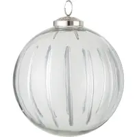 J-Line kerstbal Streep - glas - transparant/zilver - large - 6 stuks