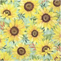 Merkloos 40x Gele 3-laags servetten zonnebloemen 33 x 33 cm - Feestservetten
