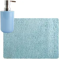 MSV badkamer droogloop tapijt - Langharig - 50 x 70 cm - incl zeeppompje zelfde kleur - lichtblauw - Badmatjes
