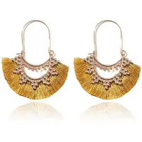 Deja Jewels Bohemian Goudkleurige Oorbellen met Gele Franje Waaierhangers