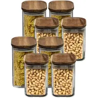 Secret De Gourmet Set van 8x keuken voorraadbussen/potten glas 1.0 en 1.3 Liter inhoud - Voorraadpot