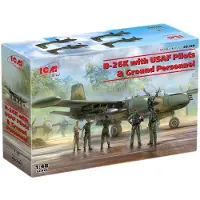 ICM Modelbouwpakket Militaire voertuigen - 48280 B-26K Plane with USAF Pilots - Ground Personnel Plastic - 1:48 - Modelbouw
