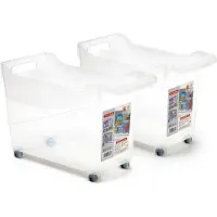 Forte Plastics Plasticforte opberg Trolley Container - 2x - transparant - L38 x B18 x H26 cm - kunststof - Opberg trolley