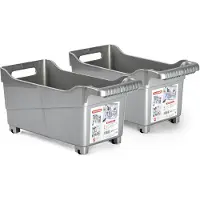 Forte Plastics Plasticforte opberg Trolley Container - 2x - zilver - L38 x B18 x H18 cm - kunststof - Opberg trolley