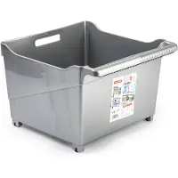 Forte Plastics Plasticforte opberg Trolley Container - zilver - op wieltjes - L39 x B38 x H26 cm - kunststof - Opberg trolley