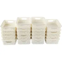 Discountershop Multifunctionele Wit Opbergboxen | Met Rotan-Look Design | Opbergdoos Zonder Deksel | Premium Opbergmand Met Kunststof Materiaal | Set Van 22 | 20x15x6 Cm | Volume Tot 1.65L