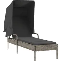vidaXL Ligbed met luifel poly rattan grijs