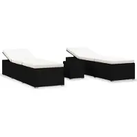 vidaXL 3-delige Ligbeddenset met theetafel poly rattan zwart