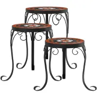 vidaXL Plantenstandaards 3 st keramiek terracottakleurig en wit