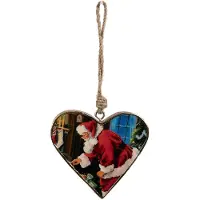 Clayre & Eef Kersthanger 13x2x13 cm Rood Hout Hartvormig Kerstman Rood