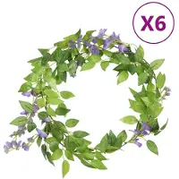 vidaXL Kerstslingers met bloemen 6 st 200 cm paars